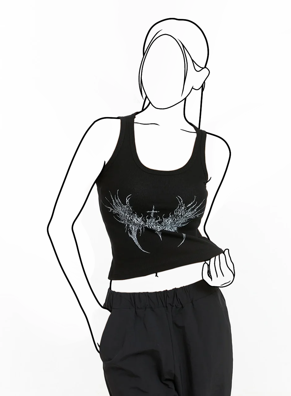 Grafikový tielko crop top s U výstrihom