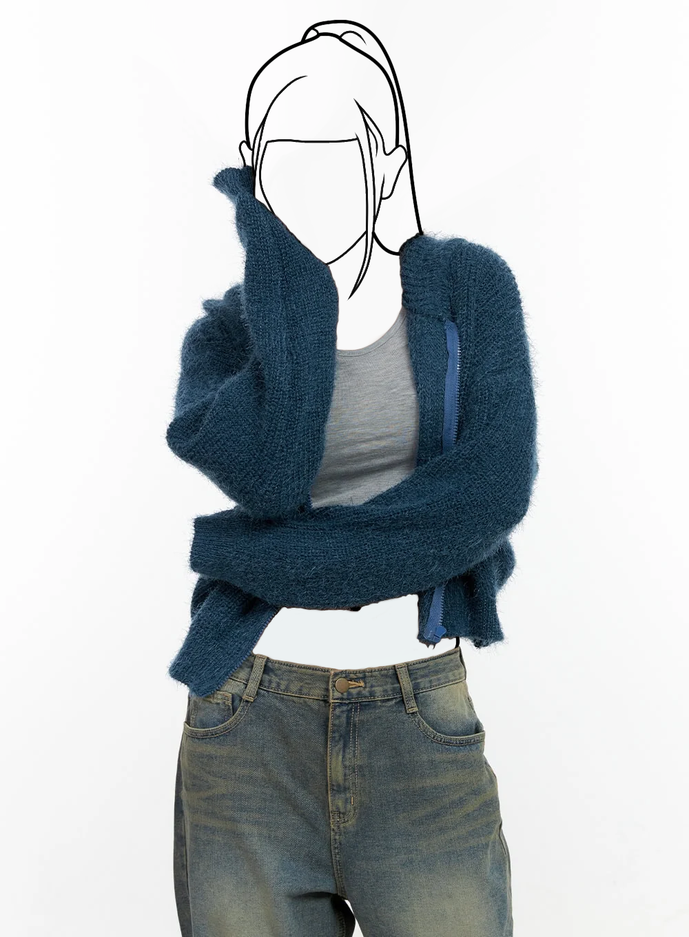 Pletený kardigán s kapucňou a zipsom