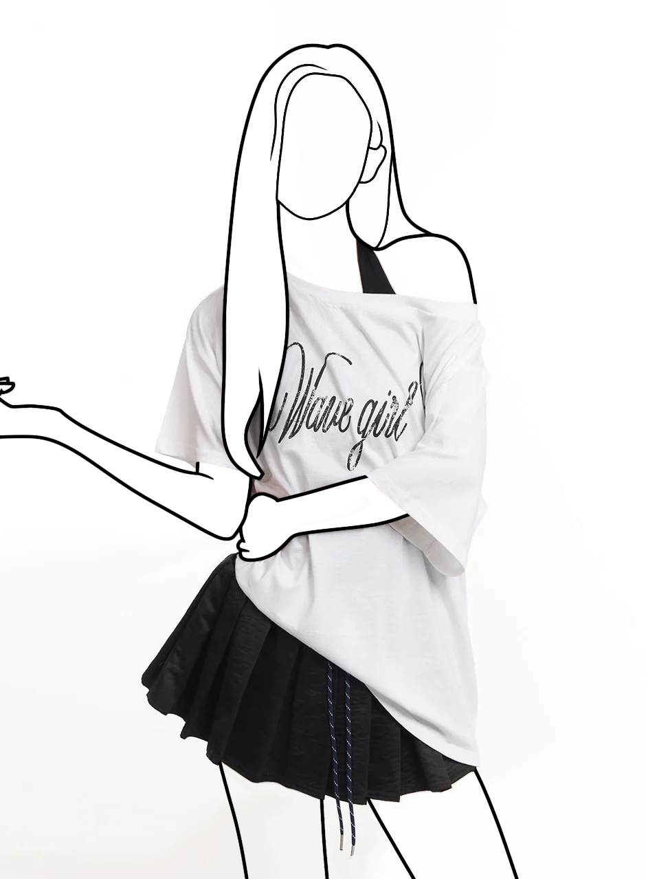 Oversize tričko na jedno rameno s nápisom