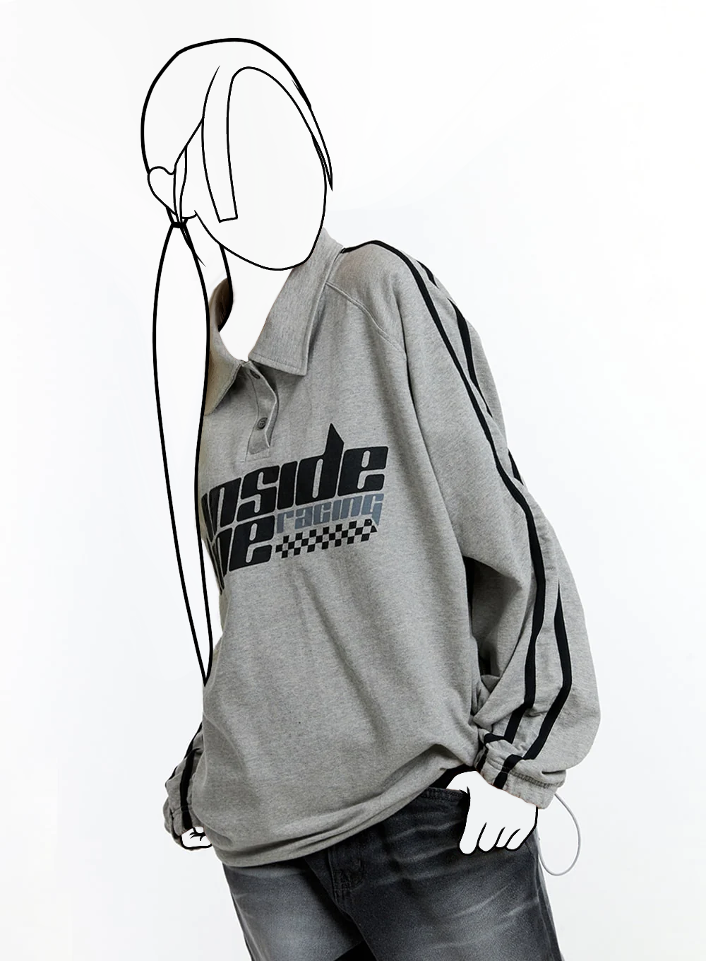 Oversize old school polo mikina s grafikou