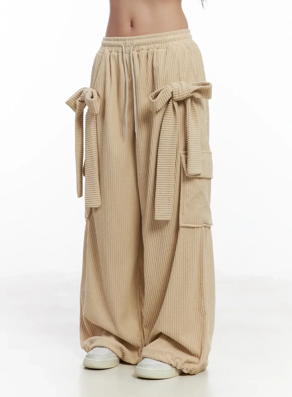 Široké cargo nohavice s mašľou