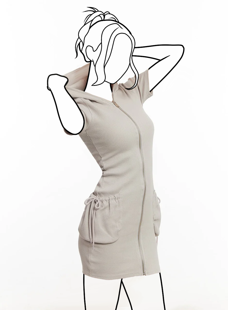 Rebrované mini šaty na zips s kapucňou