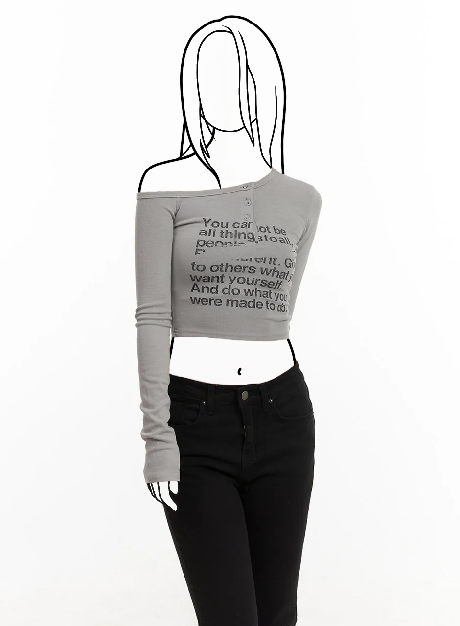 Grafikový crop top na jedno rameno