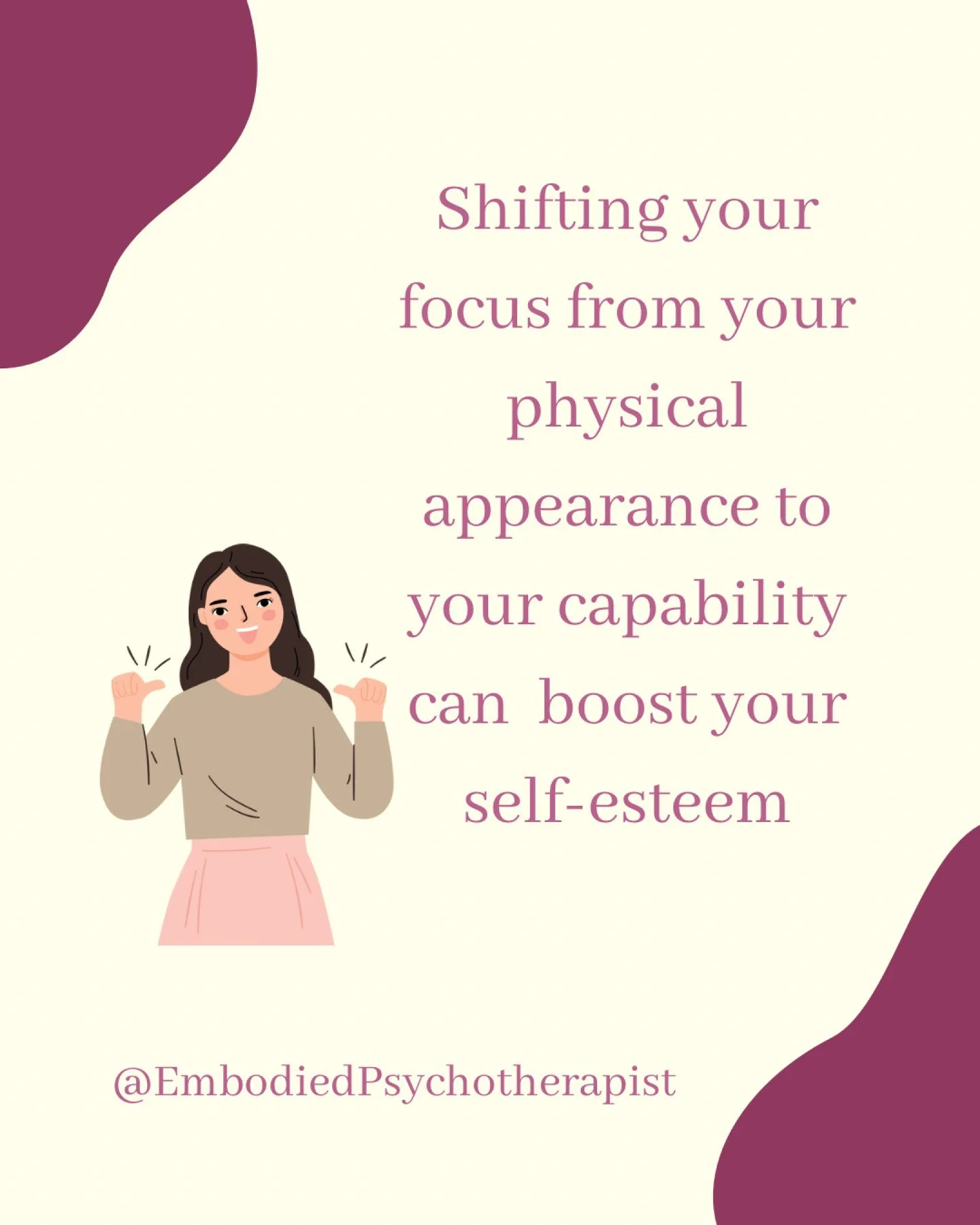 here&rsquo;s a powerful reframe:

Shifting your focus from how your body looks
to what your body can do
changes everything.

Your body carries groceries and children and careers.
It survives hormonal waves.
It shows up to hard conversations.
It keeps