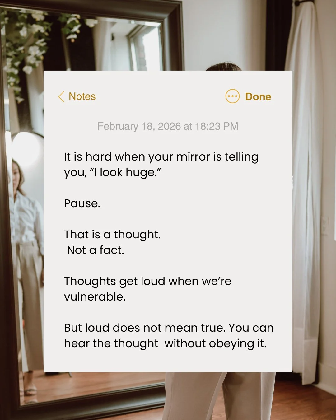 It is exhausting to fight your body every day.

The checking before you leave the house.
The mental comparison in every room.
The adjusting of clothes.
The quiet judging.

That kind of hypervigilance is draining.

And if you&rsquo;ve been living like