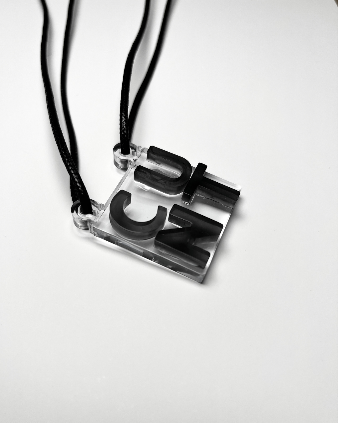 cunt necklace in transparent, clear color; statement, rude, bold pendant; обидно, пънк, прозрачно колие.