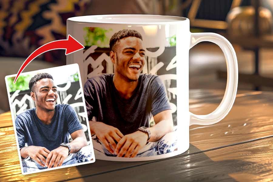 Customisable 11oz Mug with a blank design, ideal for personalisation with photos, text, or logos.
