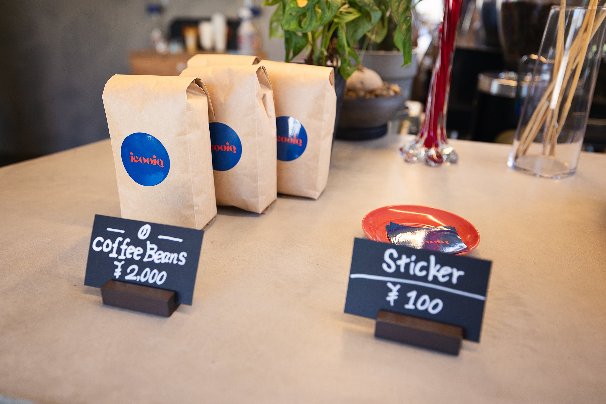 coffee beans and stickers for sale at iconiq coffee kadena okinawa