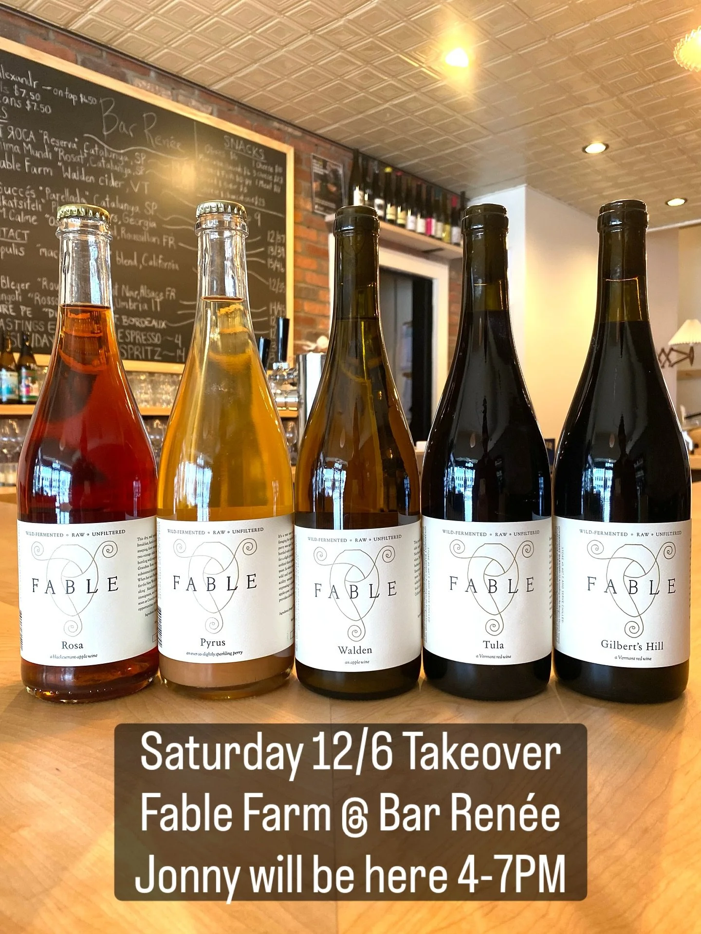 This Saturday, Jonny from @fablefarm, will join us behind the bar as we highlight several of their different wines, ciders, and co-ferments. All available by the glass or as a flight. Come taste real living wine from Vermont. Jonny will be pouring 4-