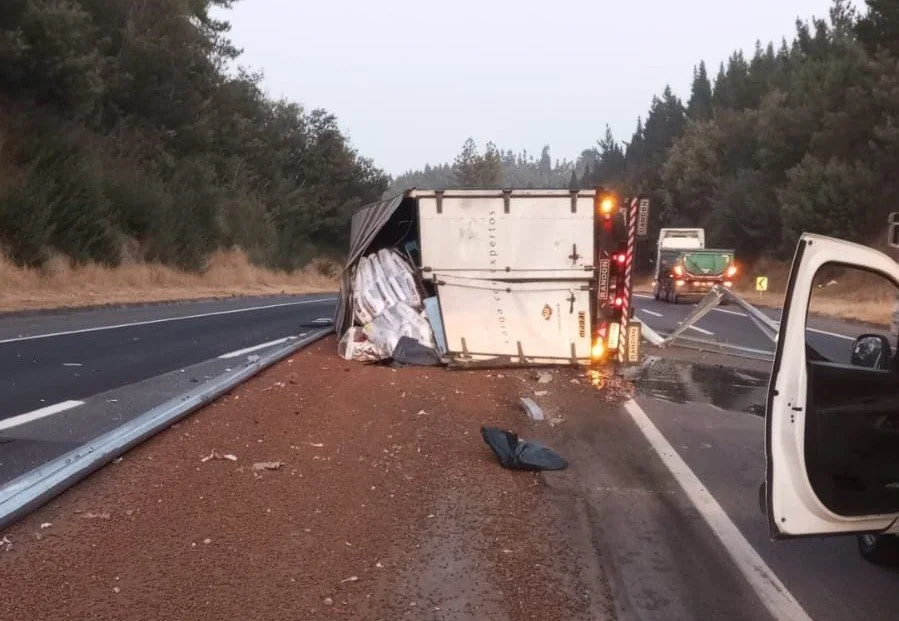 Carabineros de la SIAT Ñuble investiga causas del volcamiento&nbsp;de un camión en Ránquil donde falleció su conductor