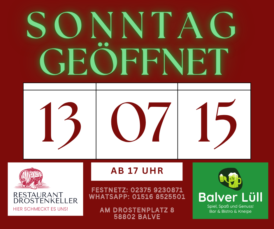 Sonntag (13.7.25) geöffnet