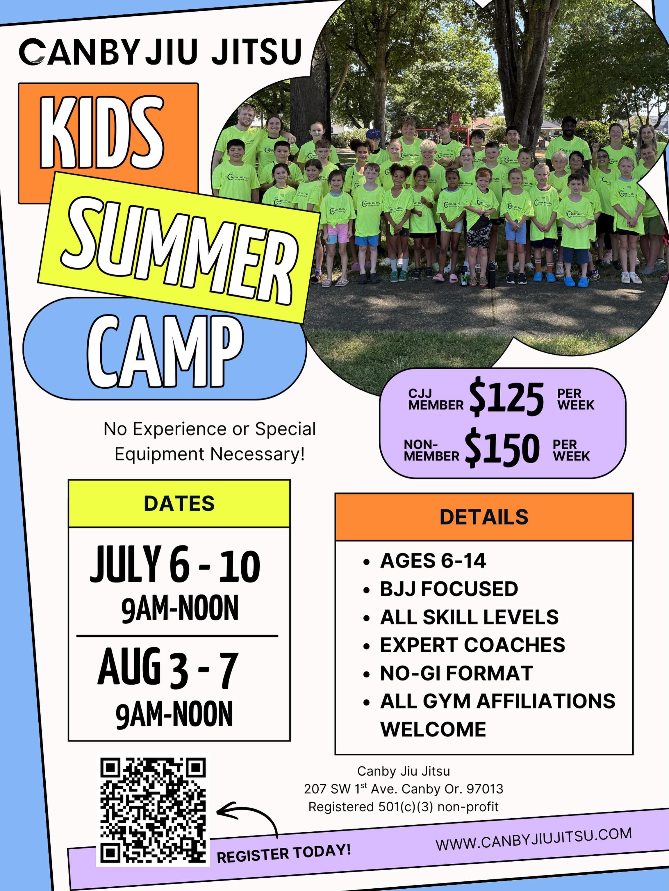 Summer Camp is back! ☀️ Register today at CanbyJiuJitsu.com/events!