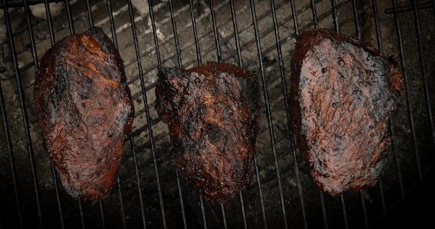 A few pics of recipe testing. Grilled sirloin with our signature rub, protein and greens, herbed grilled chicken thighs.