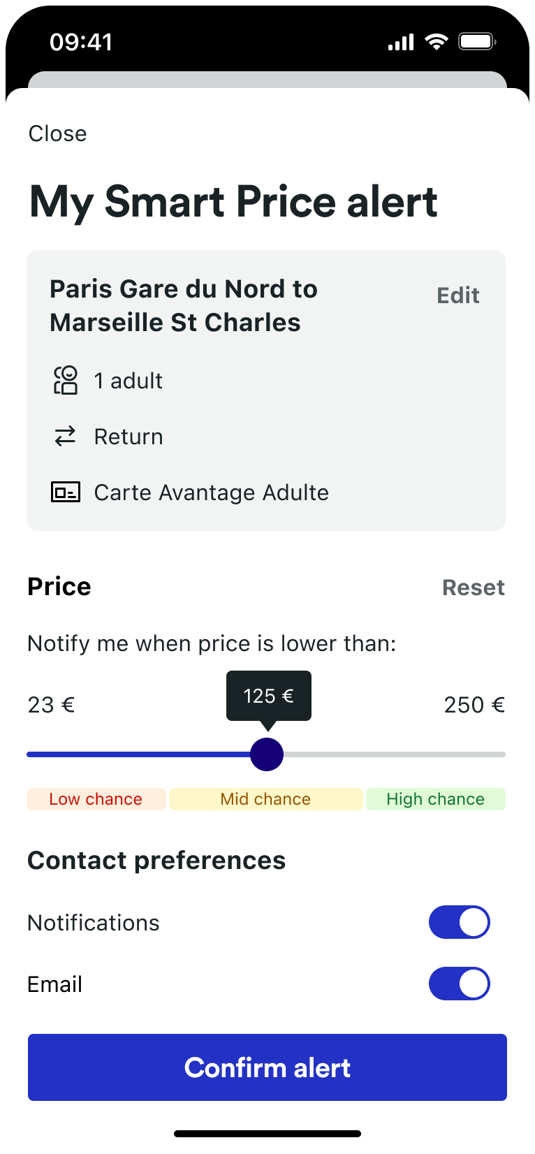 Setting a price alert