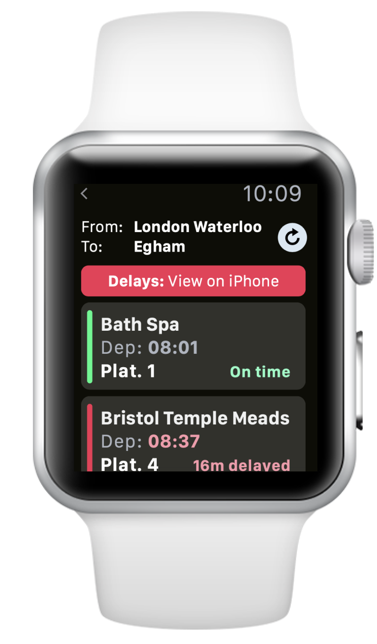 Train separtures on smartwatch