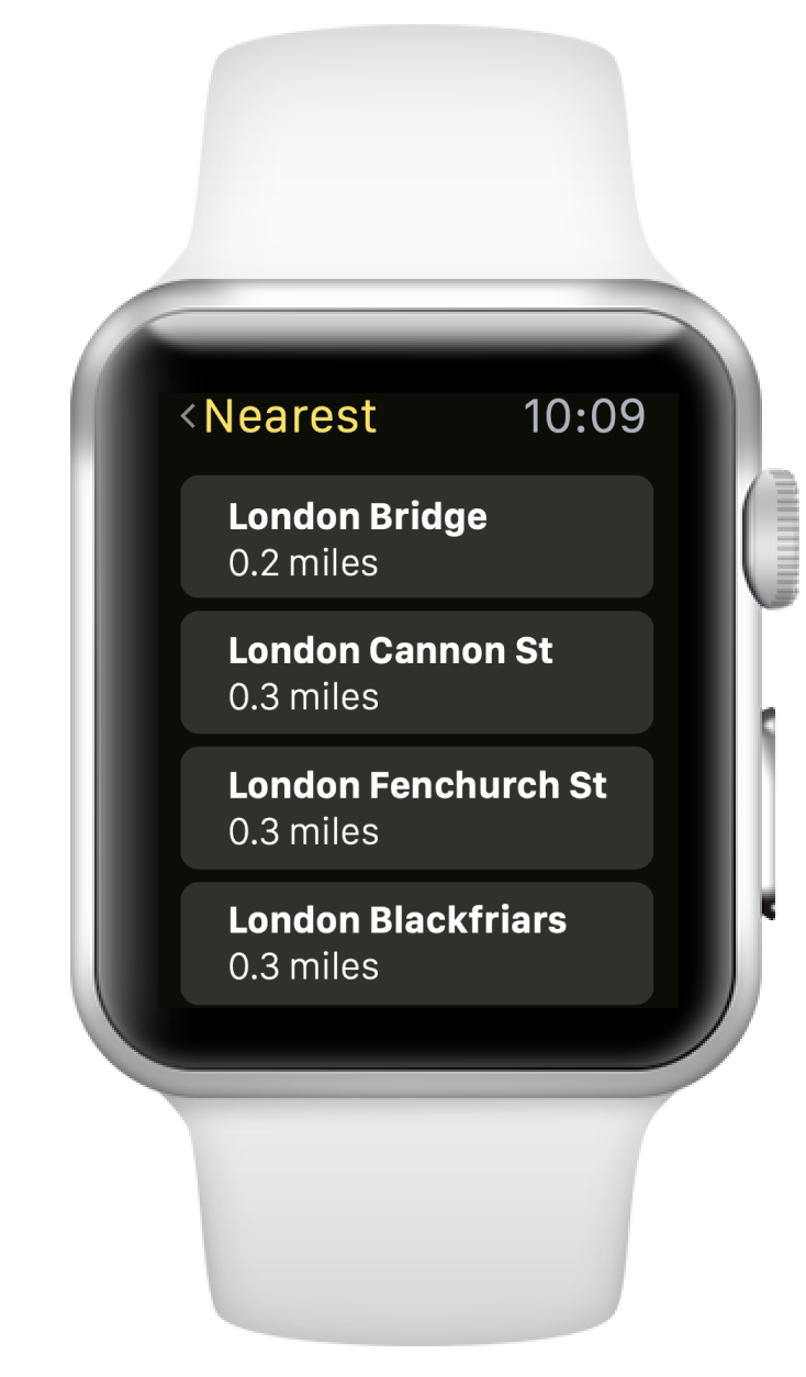 Nearest stations on smartwatch