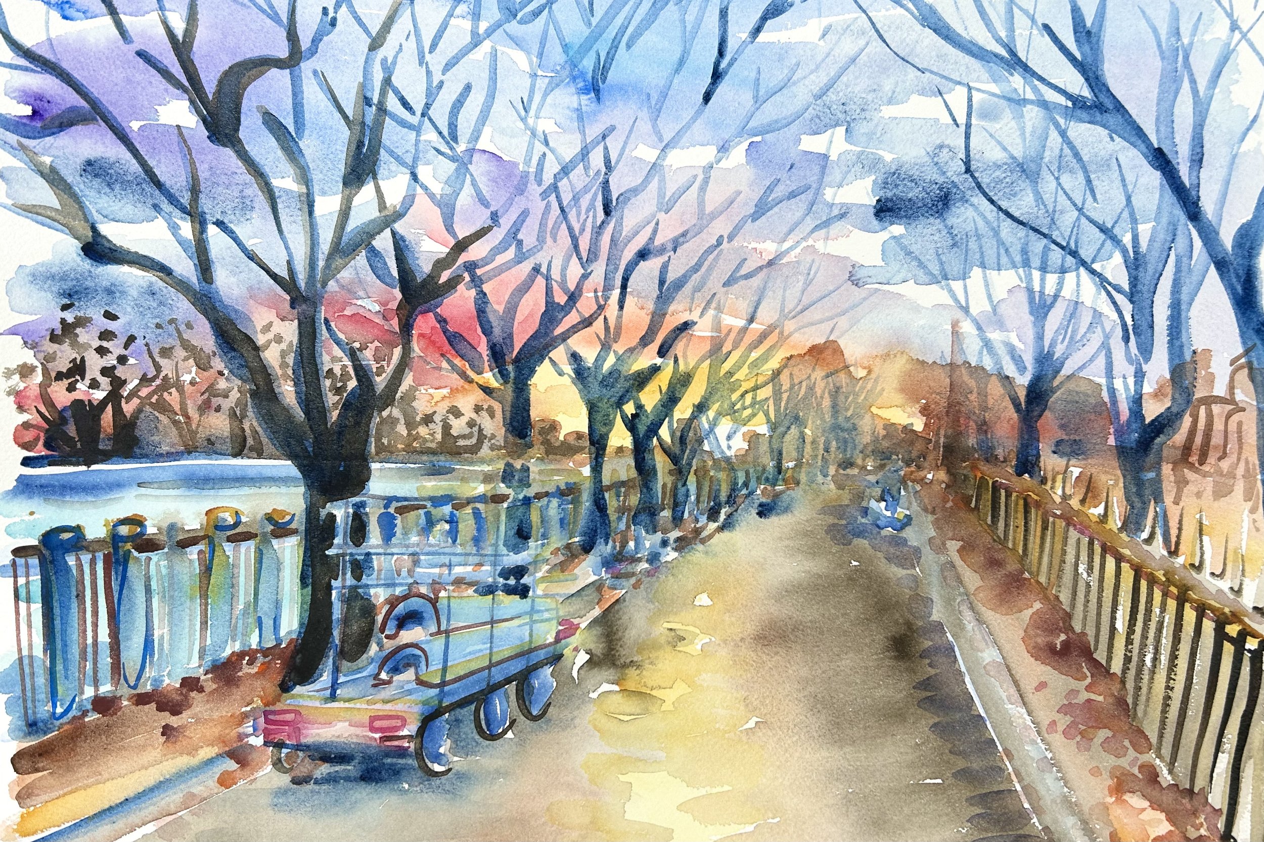 Putney Riverside, Winter (16 x 12")