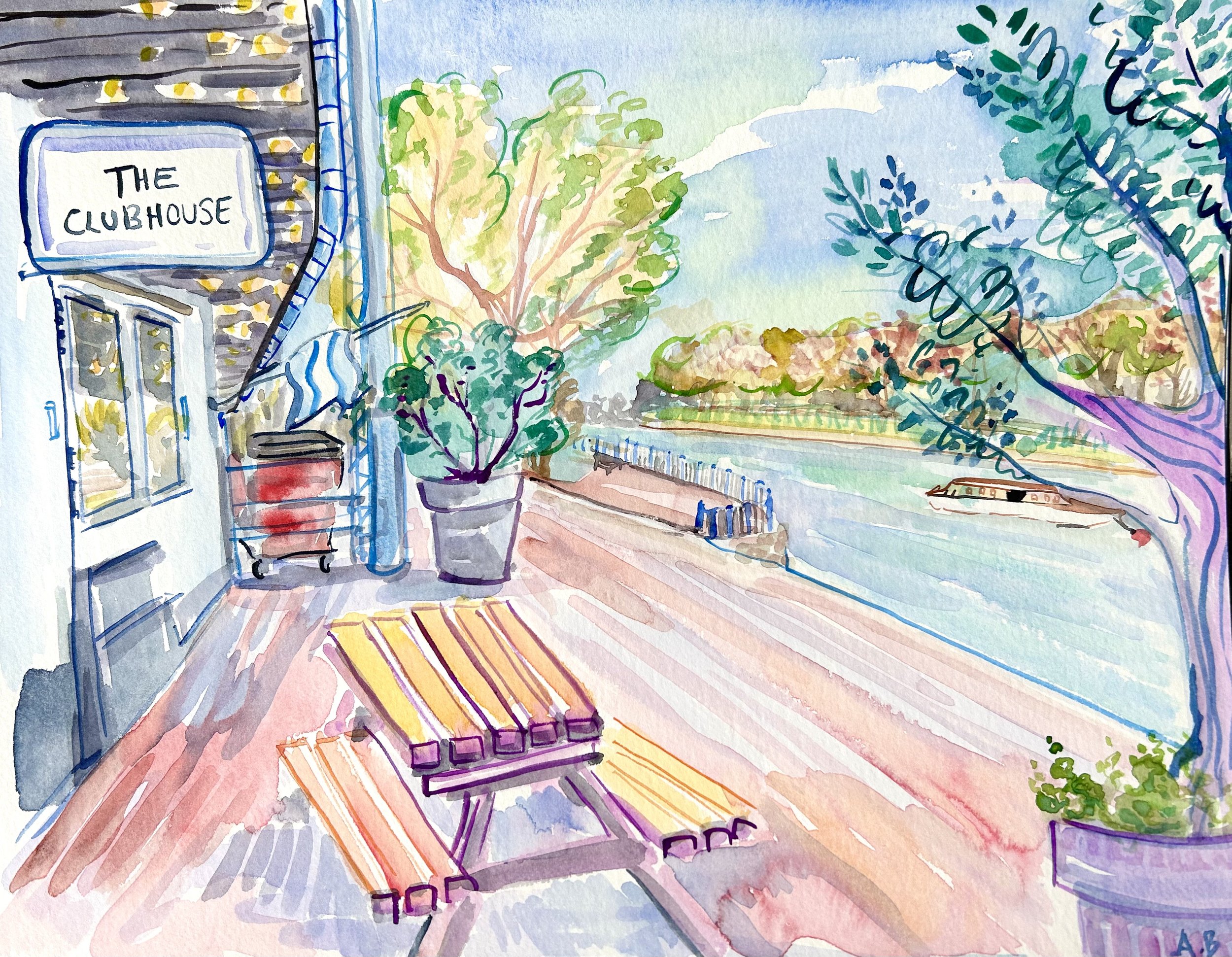 Putney Riverside Cafe, Early Morning (16 x 25")