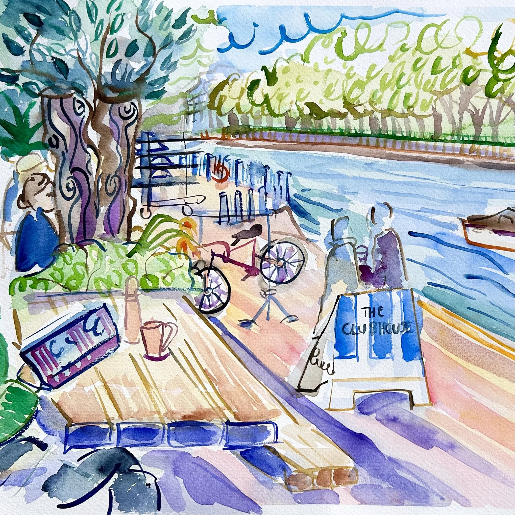 Putney Riverside Cafe, Morning (41 x 71 cm)