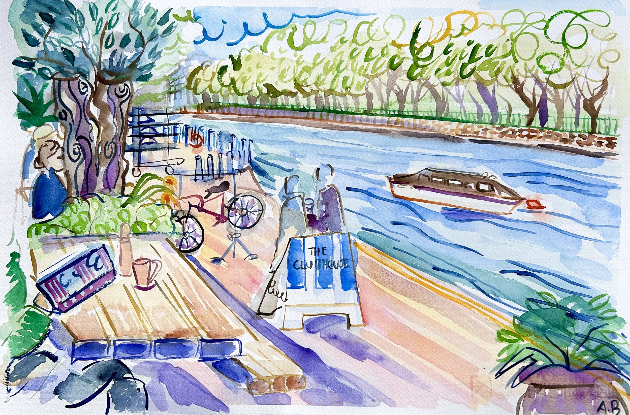 Putney Riverside Cafe, Morning (16 x 28")