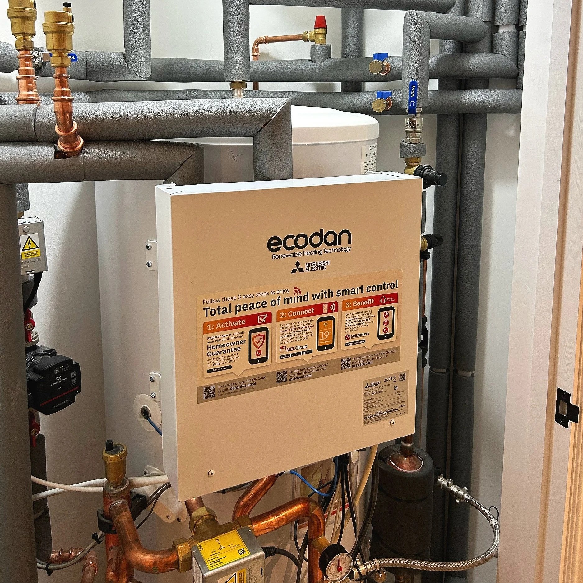 Air source heat pump controller installed and configured during a home heating system installation in Chelmsford