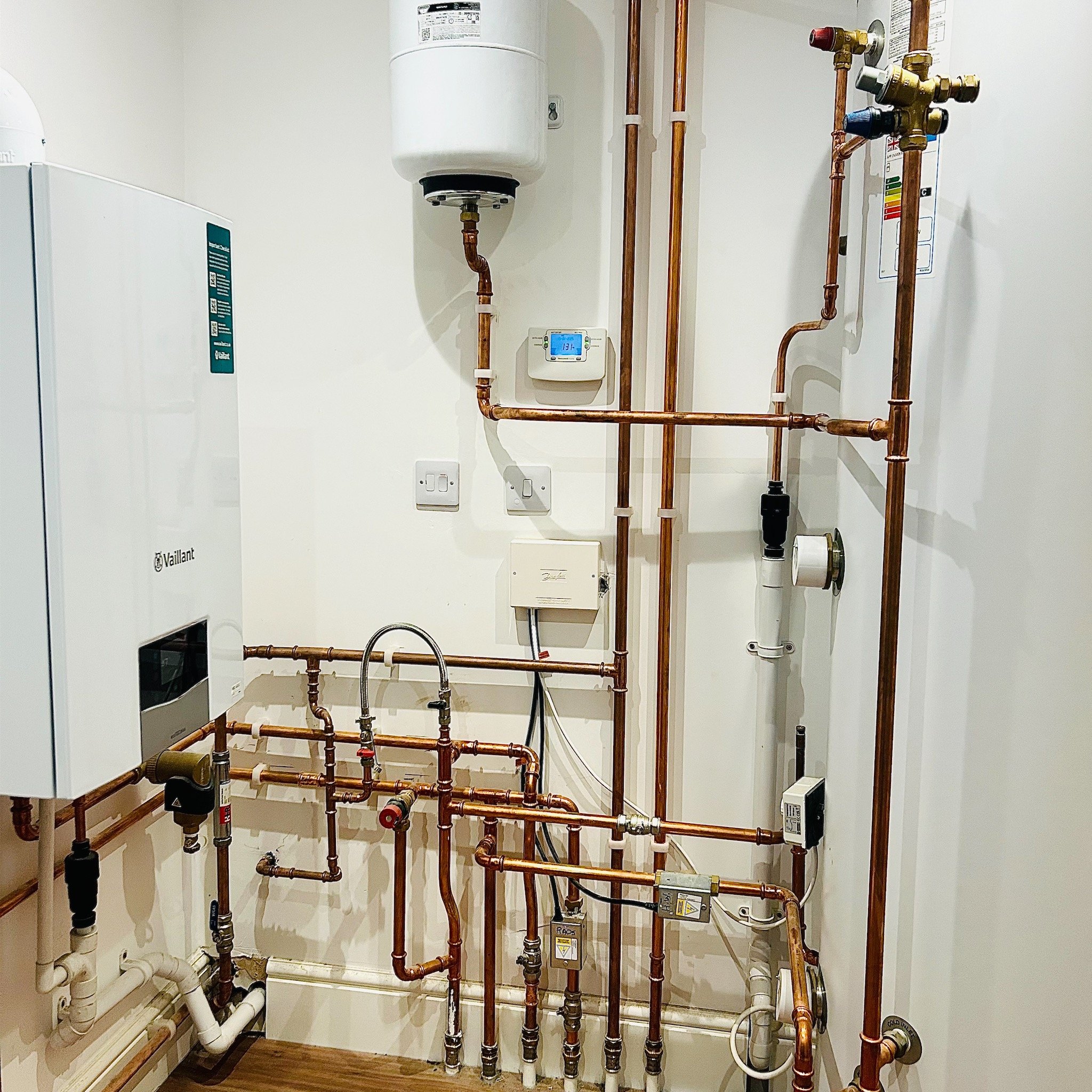 A new boiler installation completed as part of a full plumbing and heating system in a property in Essex.