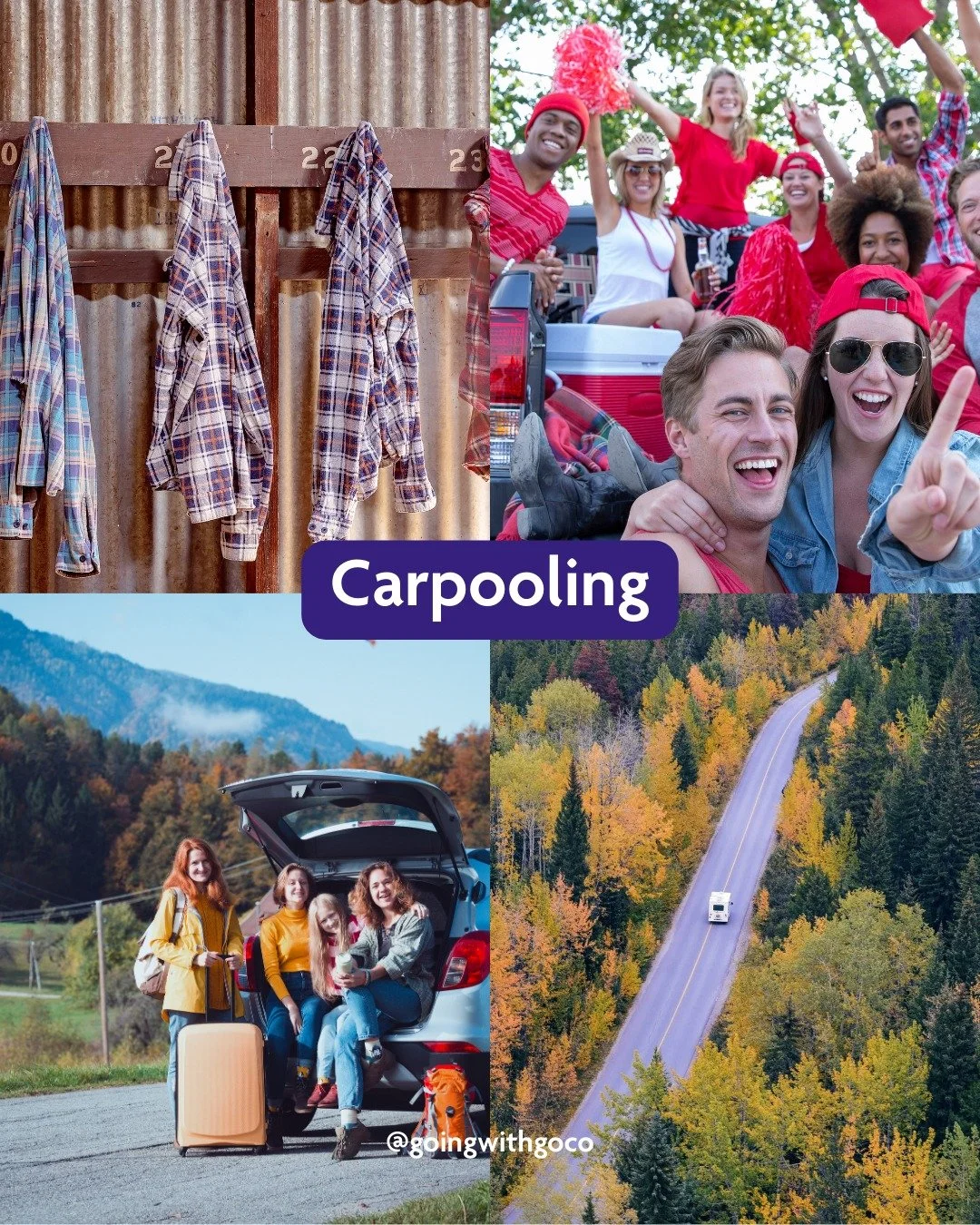 Send this to your goCo crew! 🍂
-------------------

Carpooling is a transportation mode where a group of people ride together in a vehicle. Groups often rotate drivers. 🚗

Vanpooling is a commuter option for larger groups. Together, they split the 