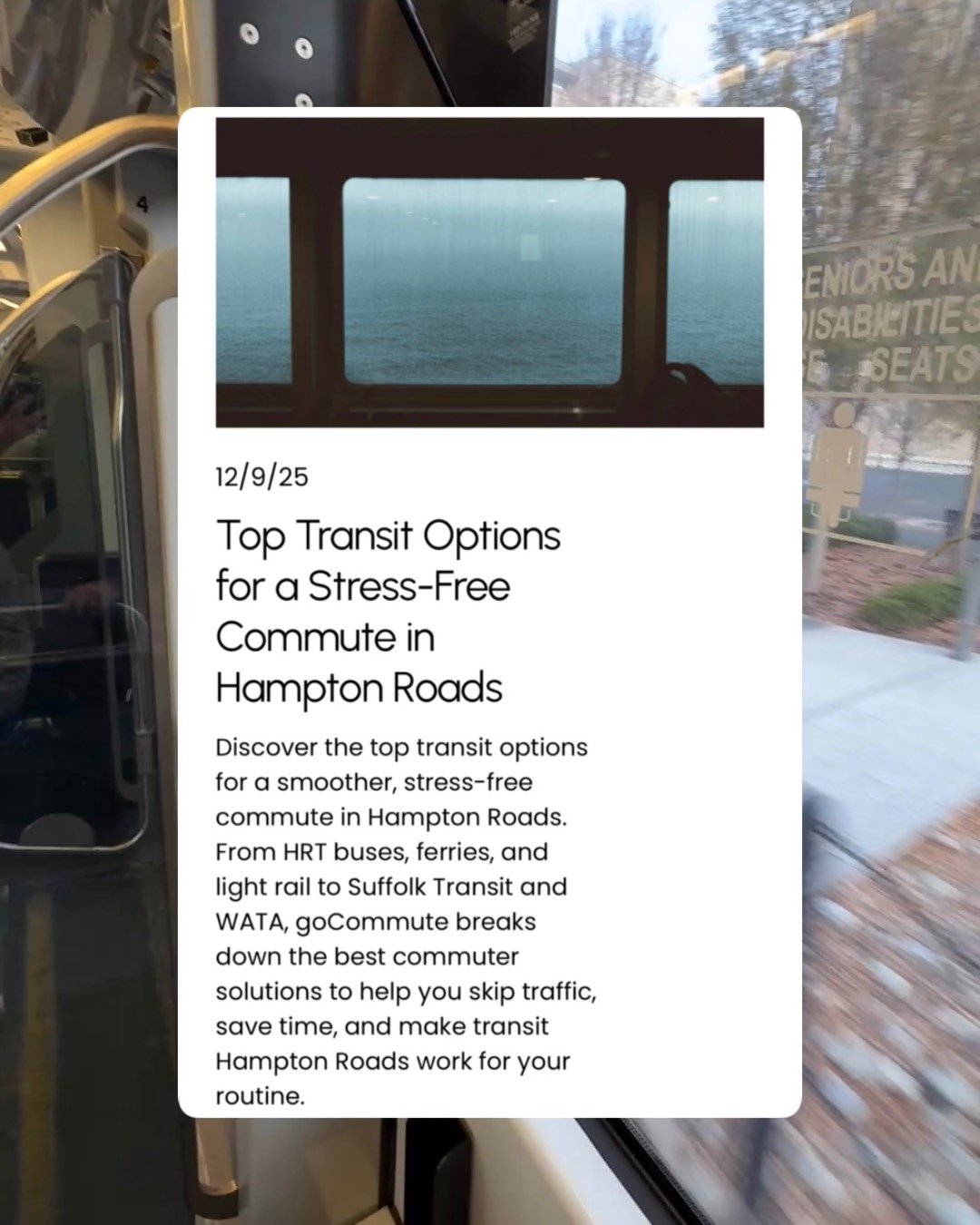 A stressful commute can lead to poor performance at work, health issues, and more. What if we told you there was a better way? 

That's where we come in! Hey there, we're goCommute. 👋🏼 We're the commuter solutions program in Hampton Roads. We work 