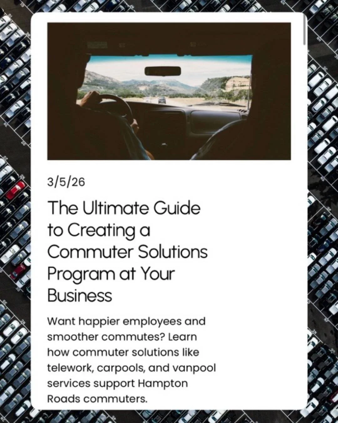 Your employees deserve a commuter solutions program that works for them. ⬇️

With goCommute, we help businesses explore smarter commute options like carpool, vanpool, transit, biking, and teleworking. 

Read more on our blog! 👩&zwj;💻