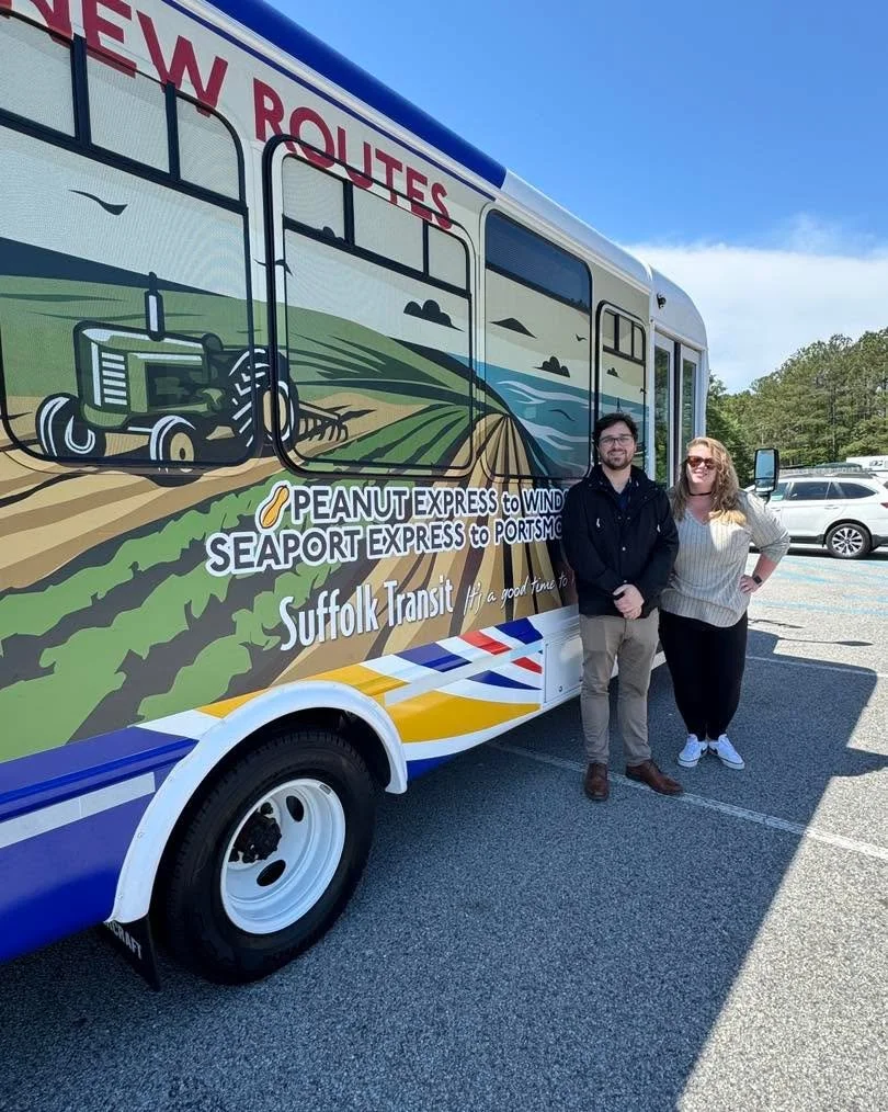 Suffolk Transit has TWO new bus routes! 🚍

🥜 The Peanut Express connects Downtown Suffolk with the town of Windsor in Isle of Wight County. 
🚂 The Seaport Express connects Downtown Suffolk with Victory Crossing in Portsmouth. 

These two new route