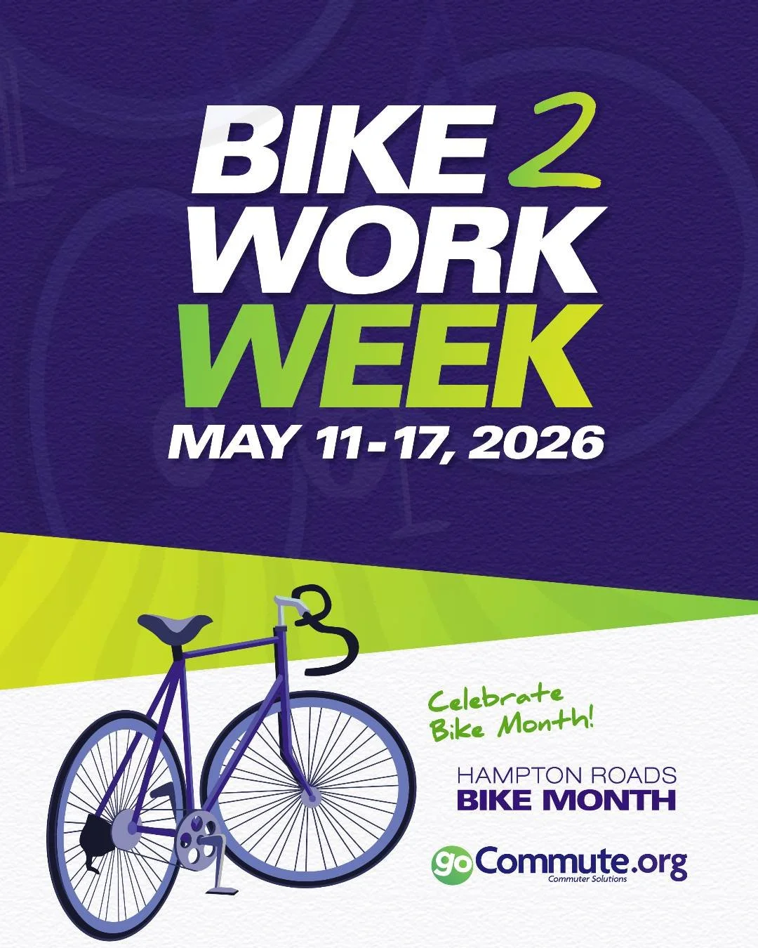 Bike to Work Week is happening soon! 🚴&zwj;♀️💨

Pick a good-weather day next week to try out biking to work. Live further than 2 miles from your workplace? Take your bike on transit! All three transit agencies in Hampton Roads have bike-friendly mo
