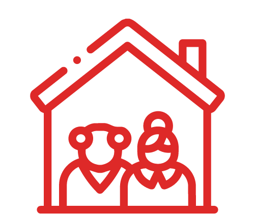 Icon of two people inside a house outline, representing senior living
.