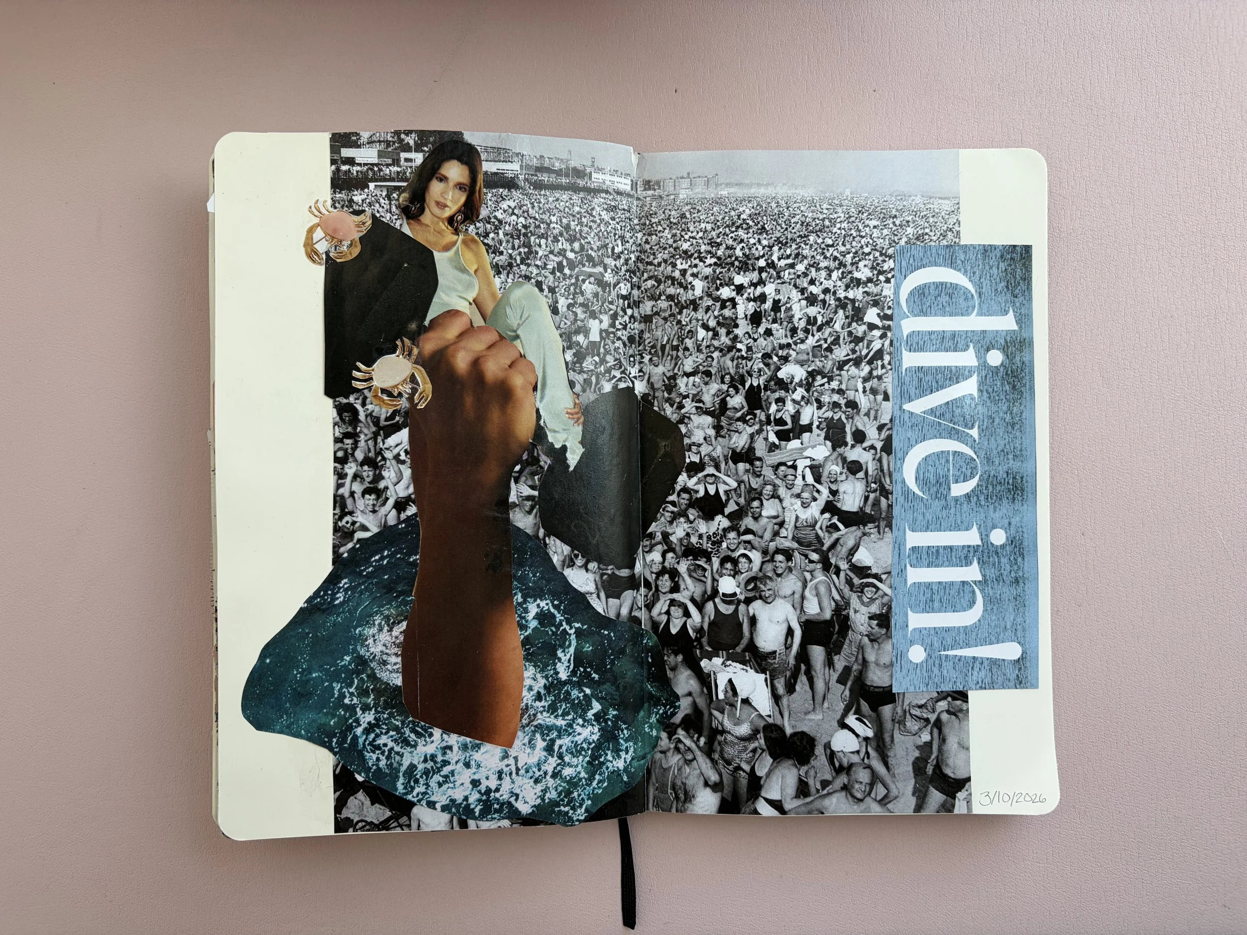 A collage featuring a woman holding a big fist, with a crowd of people on the right side, and the text 'divi.' in blue on the right side.