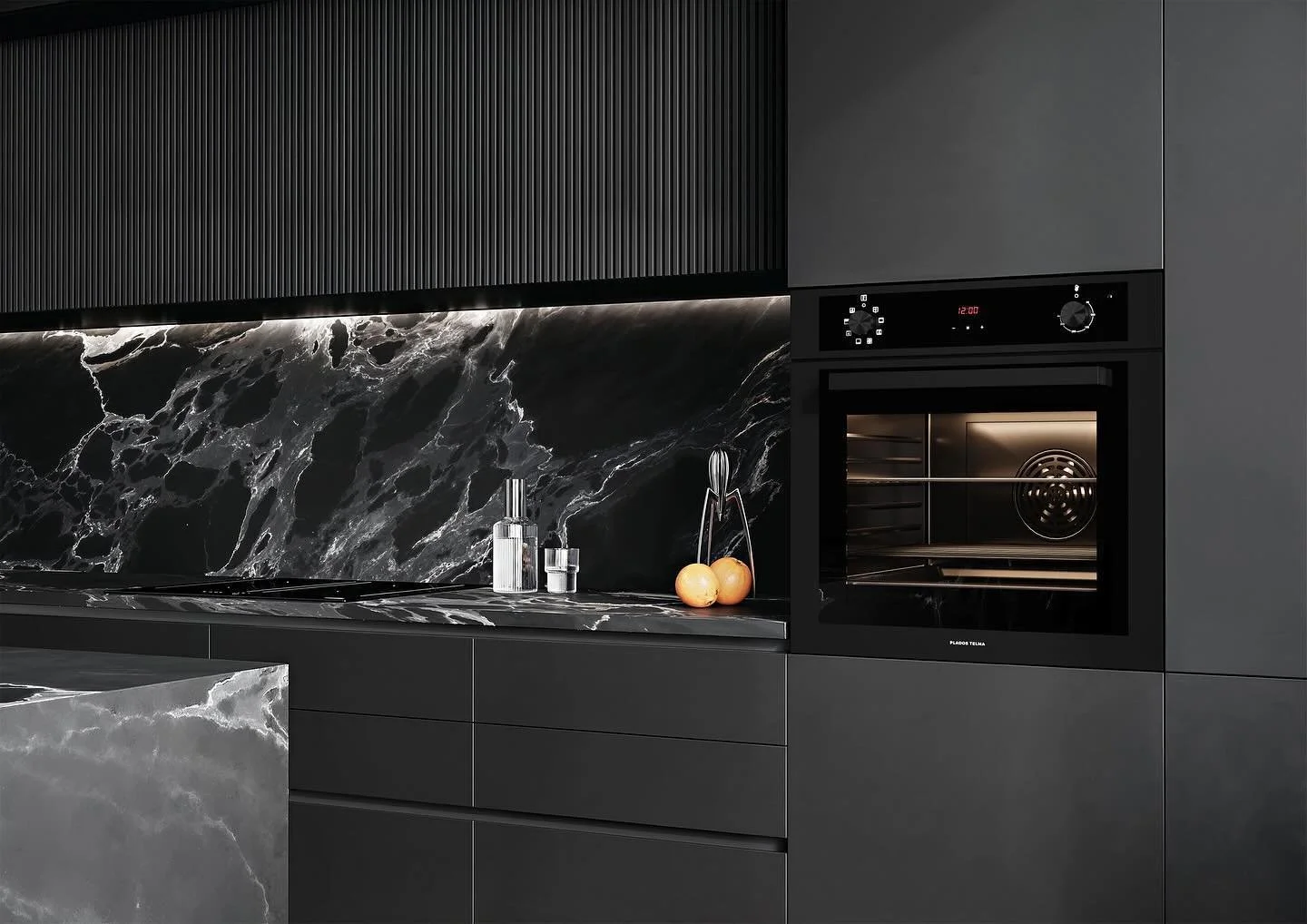 Would you like to have an all-black kitchen?

Here is another set of images created for the new Plados Telma catalog. This time, we focused on showcasing an oven and a kitchen faucet. Considering the color and finish of the products, we decided to cr
