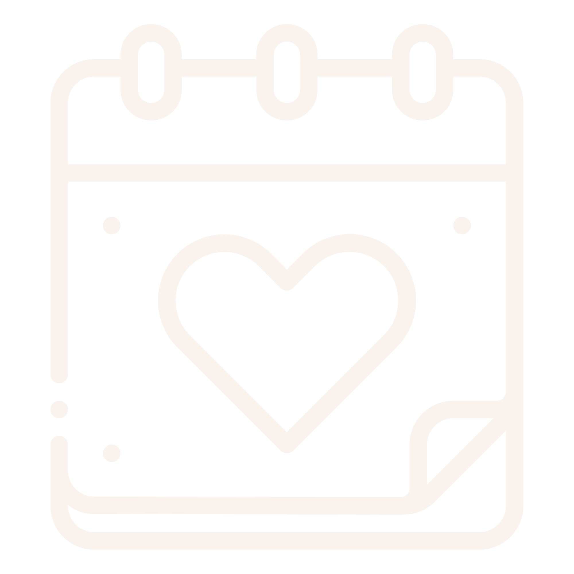 Outline icon of a calendar with a heart in the center and a curled page corner.