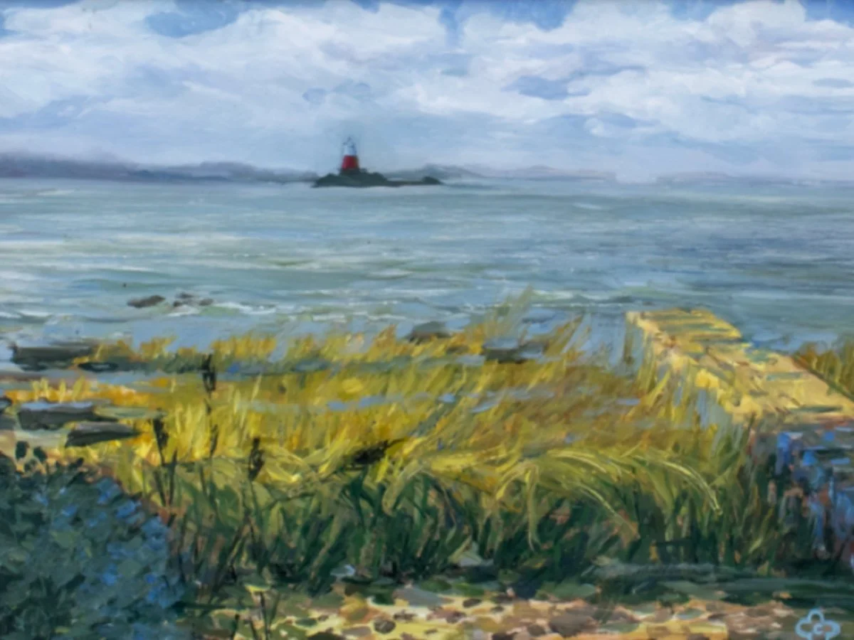 Dairen, CT | Pine Point Light, 12"x16", Oil on Board