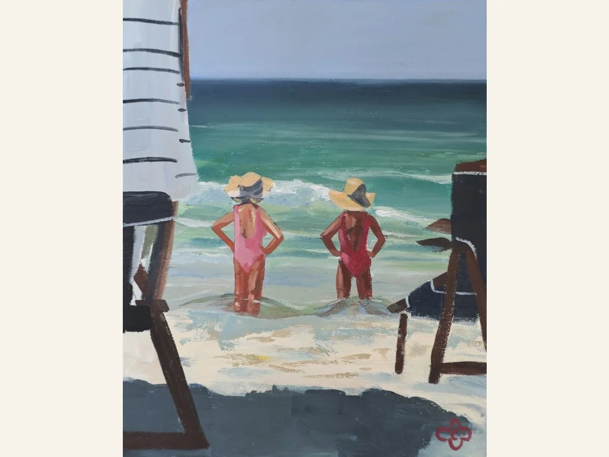Besties Beach Day, 9"x12", Acrylic on board
