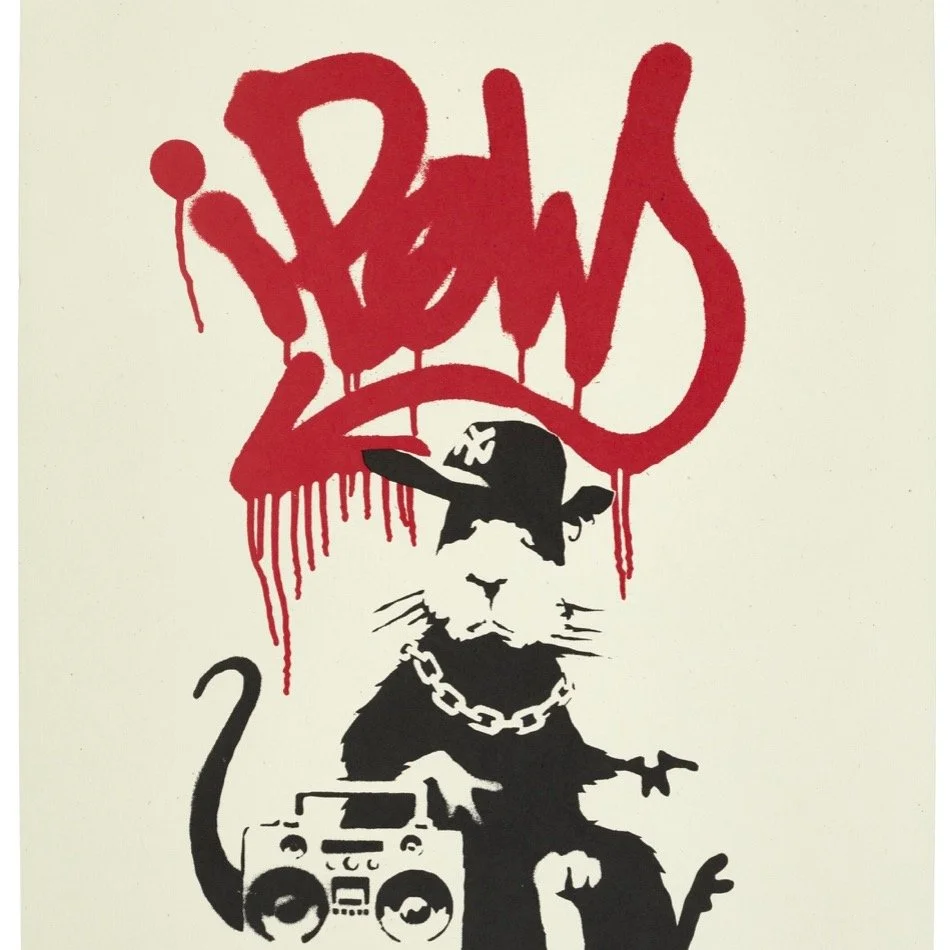 Immediately available, Banksy Gangsta Rat (unsigned with Pest Control), 2004 - excellent condition. 

Banksy's Gangsta Rat screenprint is one of the artist's most iconic and subversive works, exemplifying his trademark blend of humour, rebellion, and