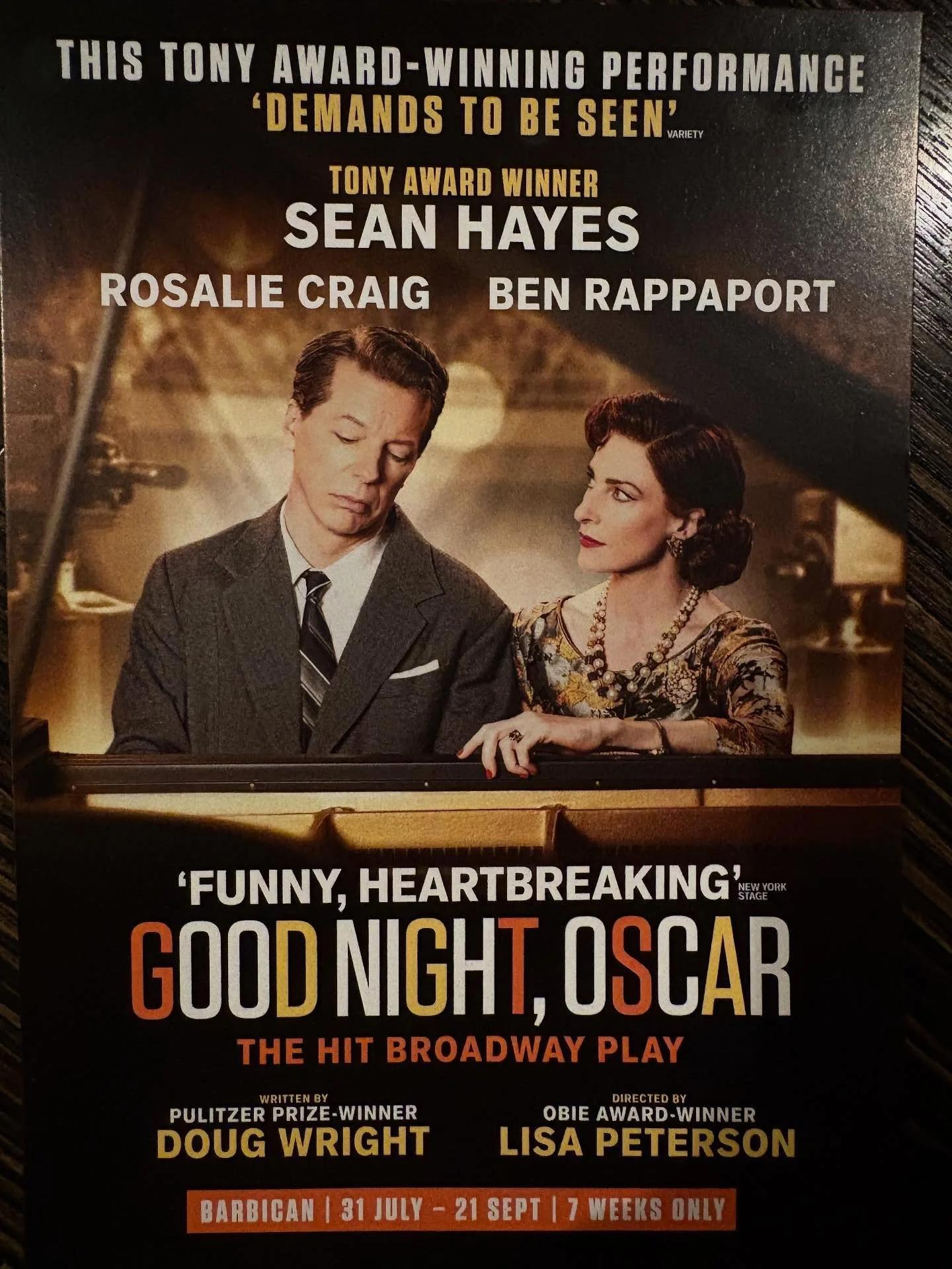 Amazing show - Goodnight, Oscar with Sean Hayes at @barbicancentre - highly recommend!!!