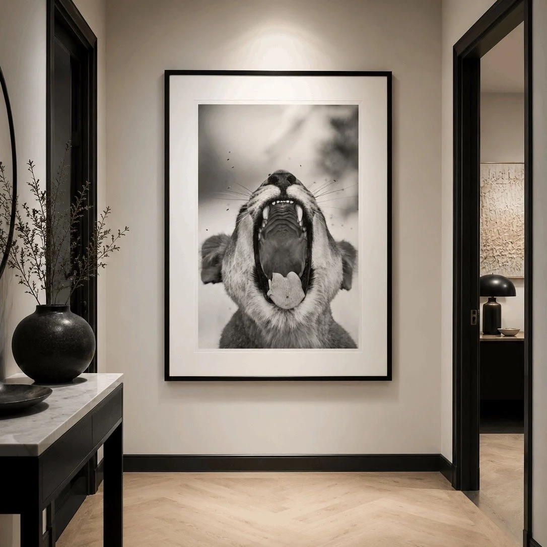 Harry Skeggs is one of the most exciting emerging wildlife photographers of his generation, renowned for capturing extraordinary moments in the natural world with remarkable intimacy and technical precision.
Tooth &amp; Nail (167 x 116 cm) is a true 