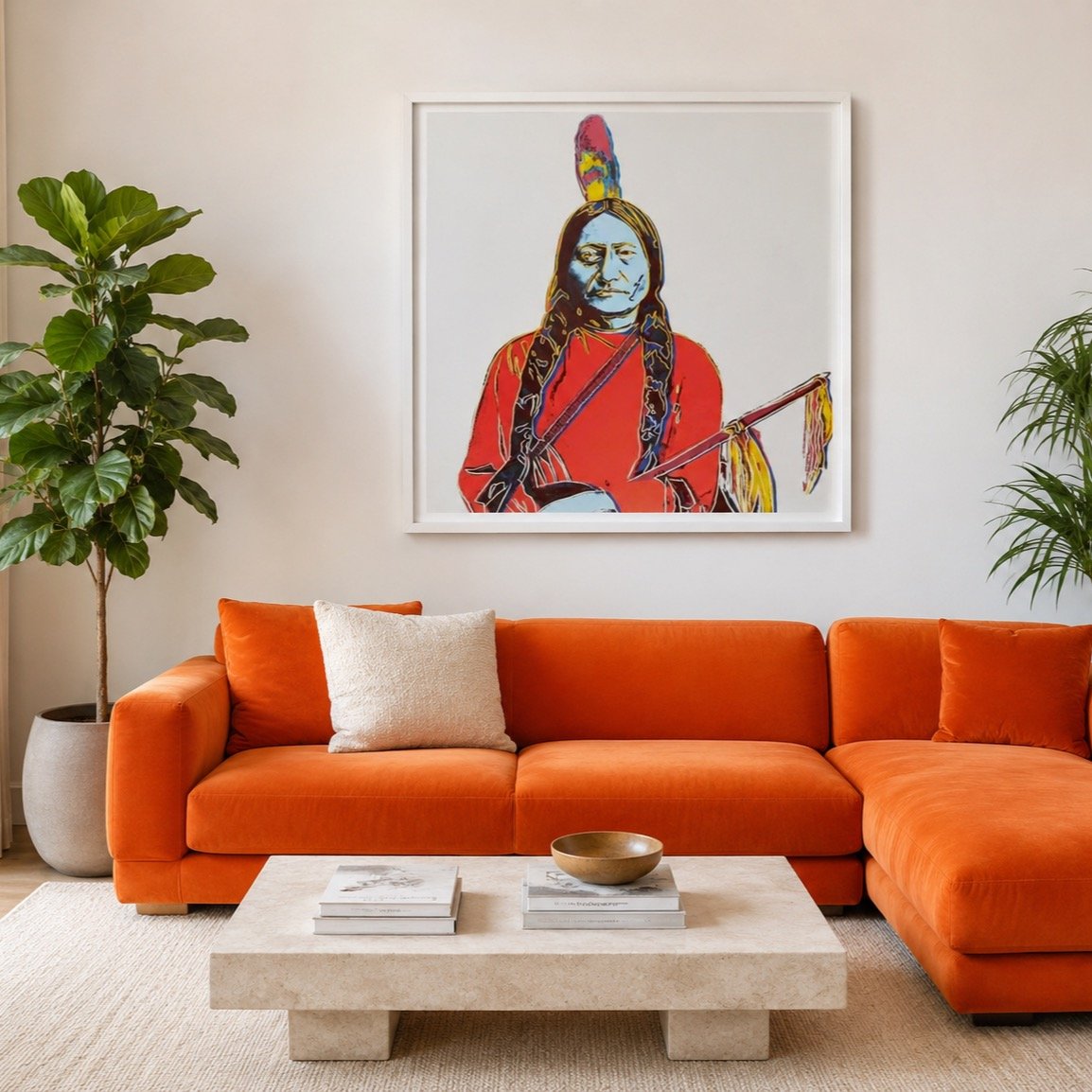 Andy Warhol's Sitting Bull (1986), from his celebrated Cowboys and Indians portfolio, is one of the most powerful images from the artist's later career. 

Warhol transformed a historic photograph of the legendary Hunkpapa Lakota leader into a bold Po