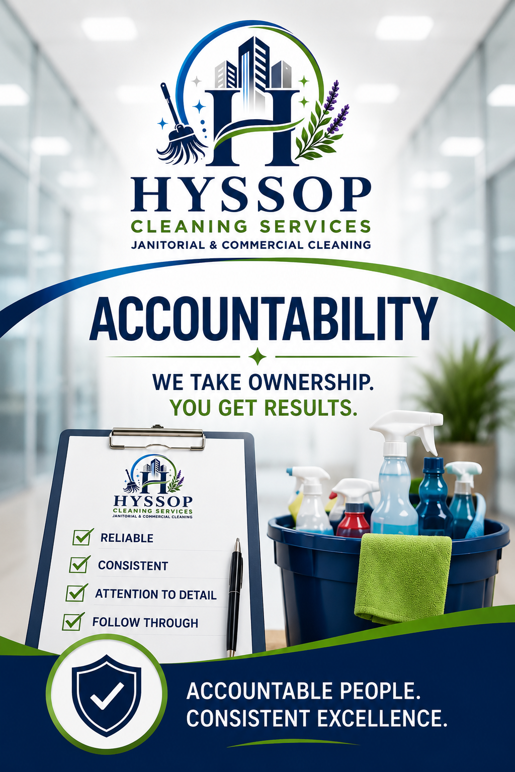 Logo for Hyssop Cleaning featuring a stylized building and squeegee