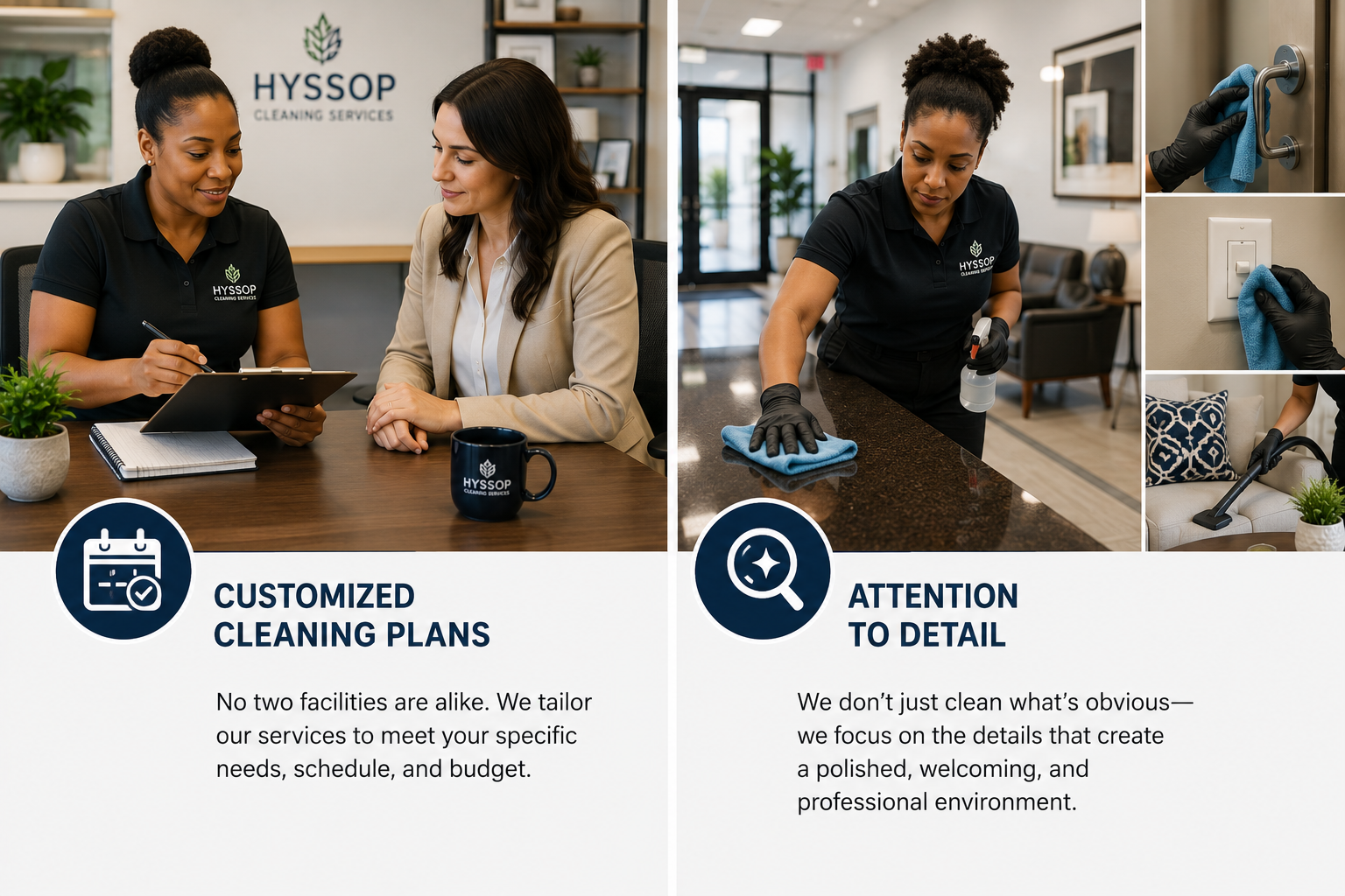 Logo for Hyssop Cleaning featuring a stylized building and squeegee