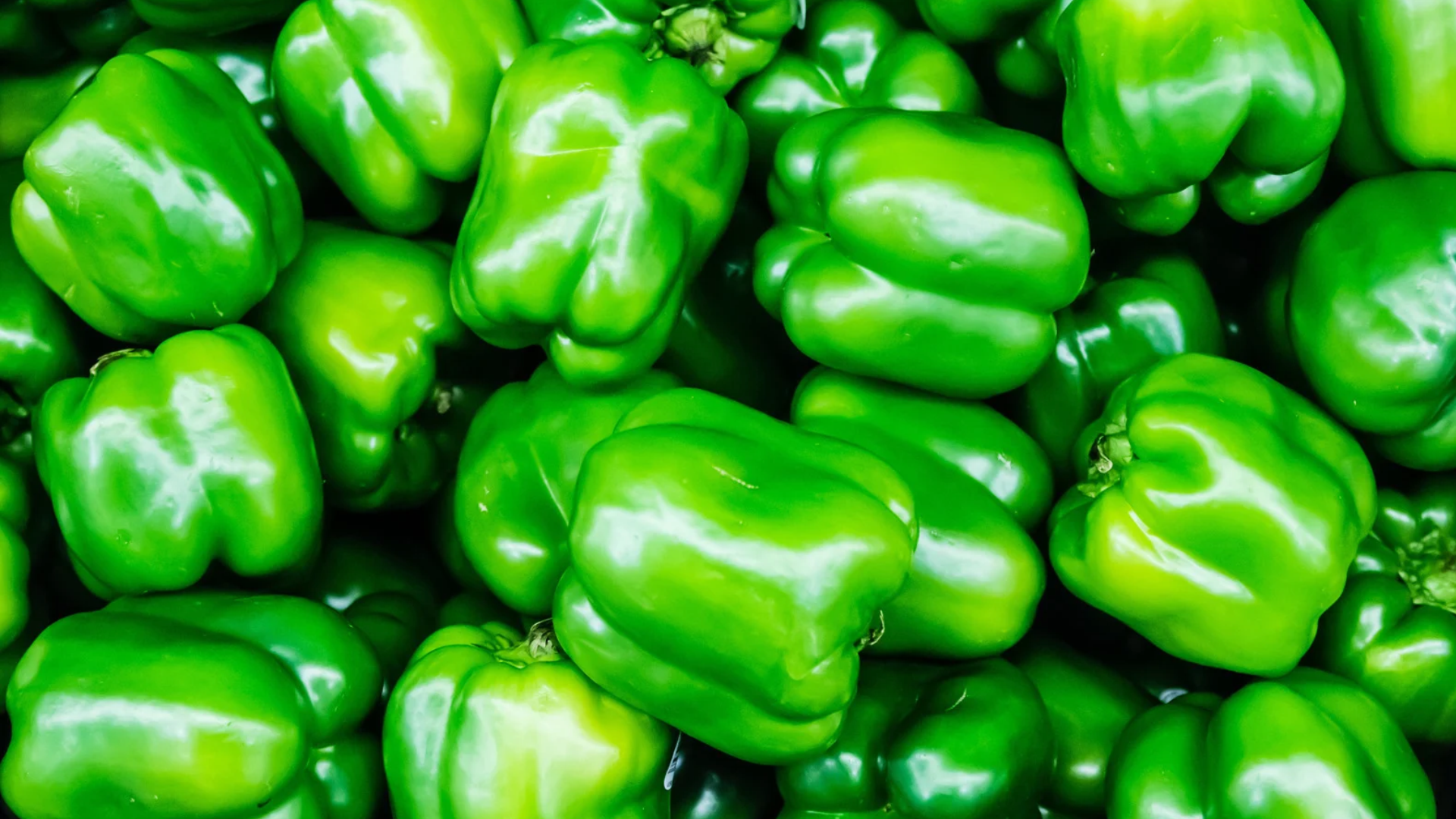 Variedad de pimientos verdes en un mercado.