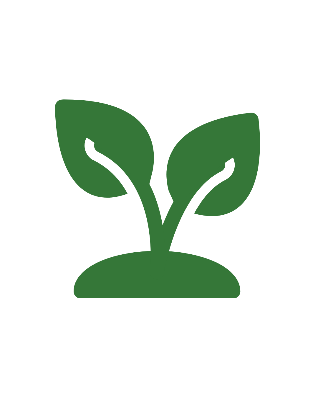 Icono de una planta con dos hojas verdes y una base de tierra