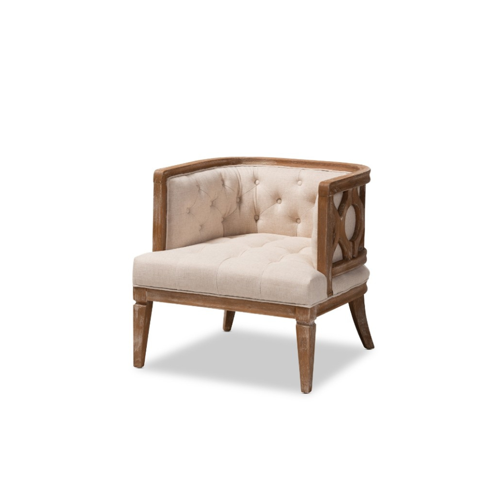 Whitewashed Linen Accent Chair