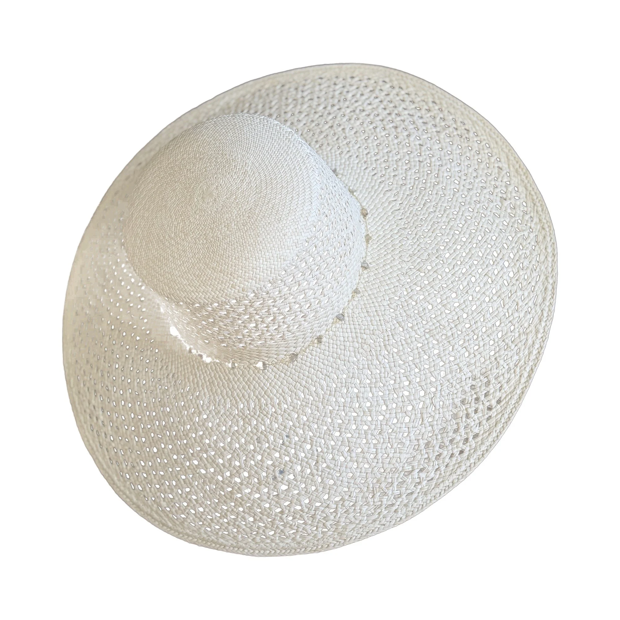 DANIELA hand-woven toquilla straw hat in natural with an oversized open-weave brim and 18K chipped stone chain, by TESH® Palm Beach.