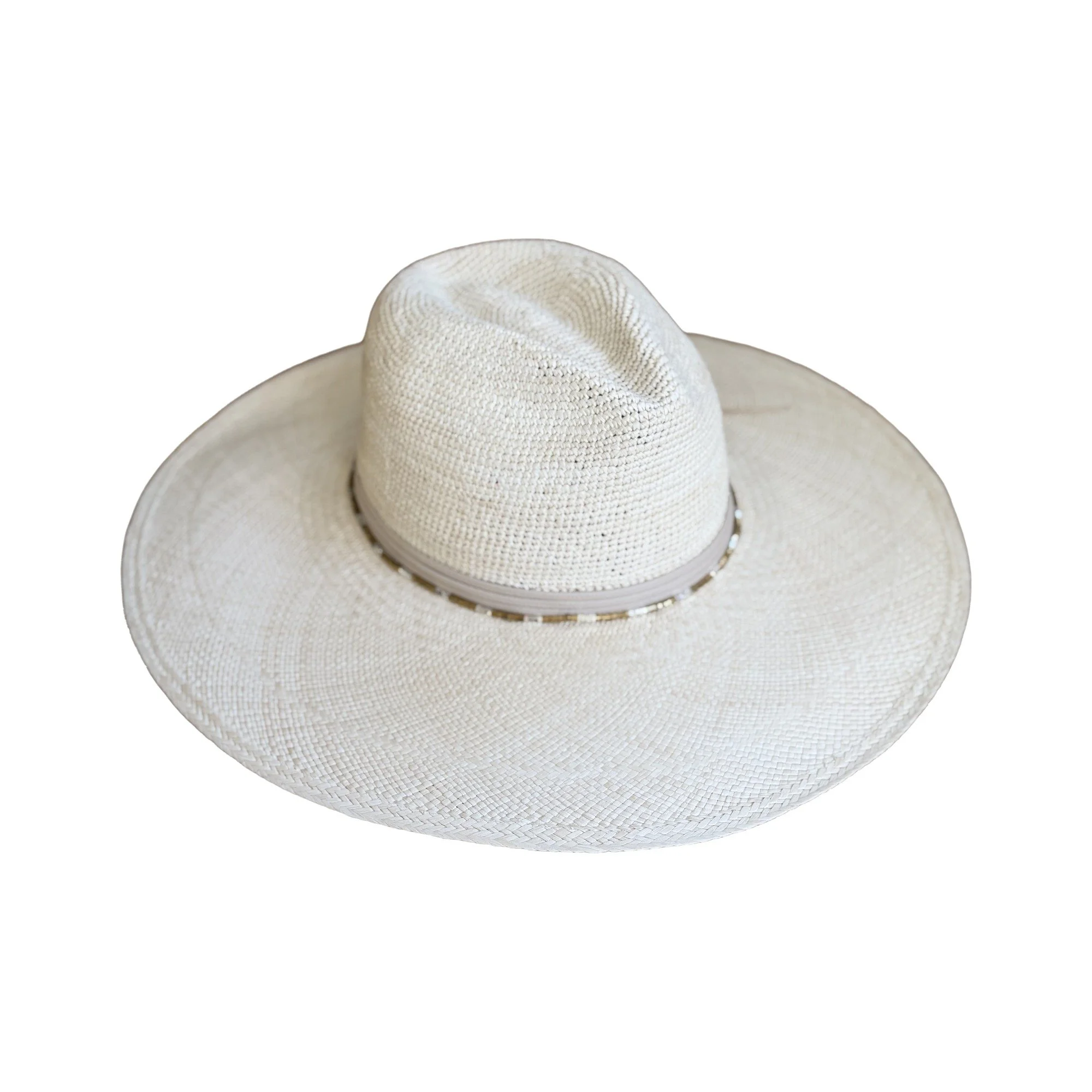 Front view of the WELLINGTON toquilla straw hat in natural, by TESH® Palm Beach.