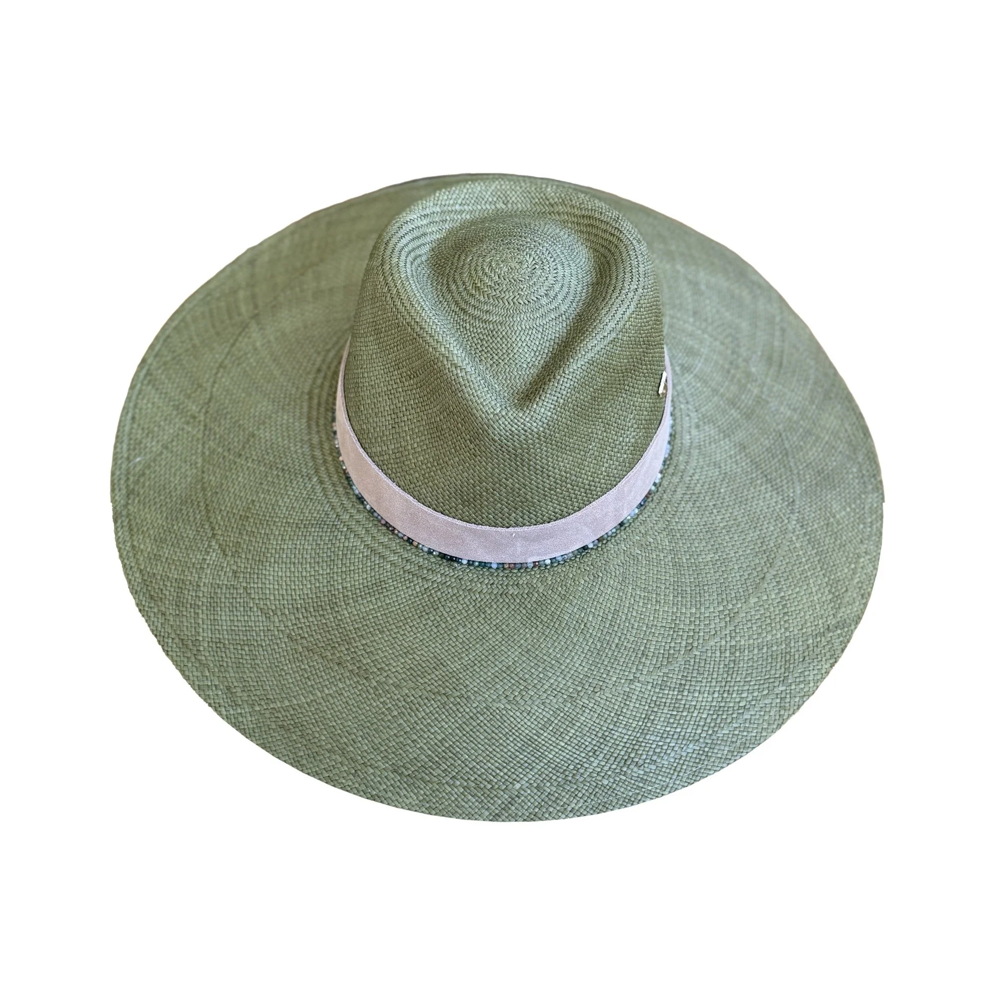 Side view of the DAPHNE toquilla straw hat in palm, by TESH® Palm Beach.