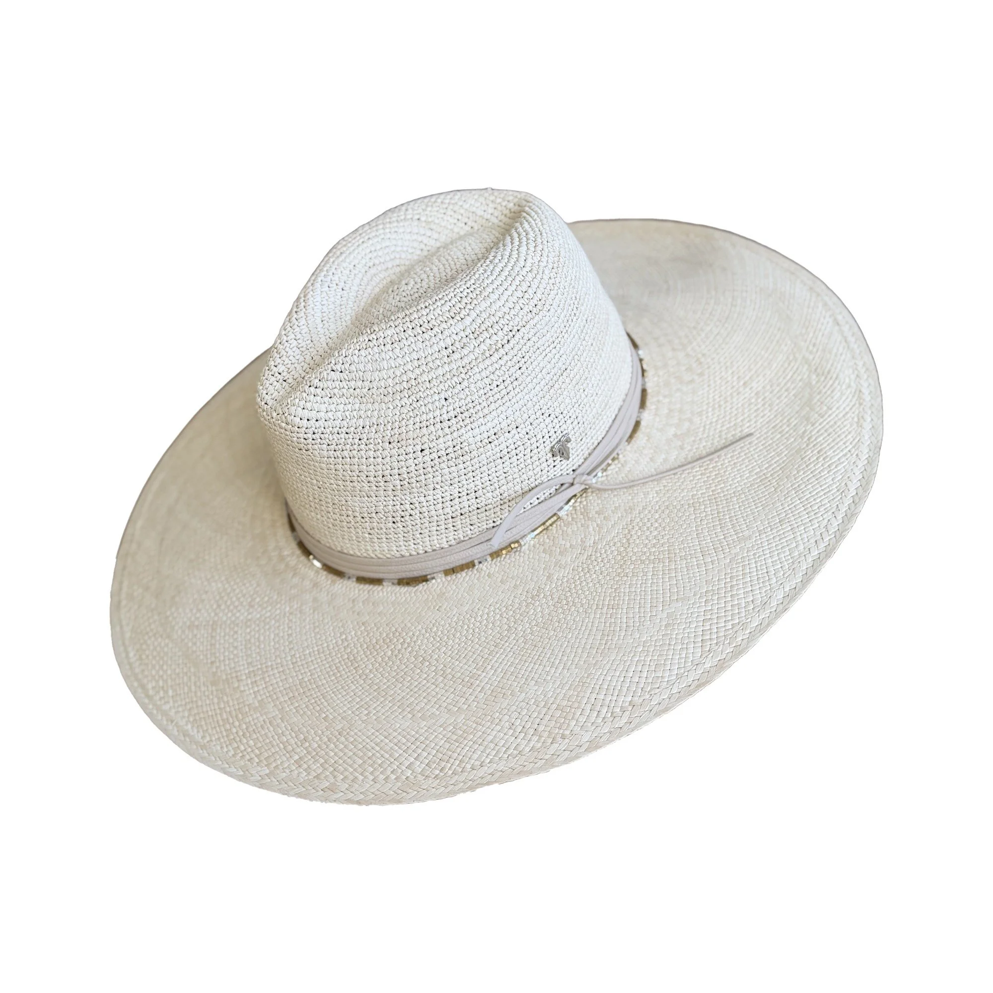 WELLINGTON toquilla straw hat in natural, displayed on a hat stand, by TESH® Palm Beach.